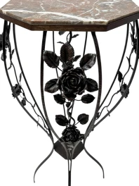 French Art Deco Wrough Iron XL Pedestal with Multi-Colored Marble Top, 1930s